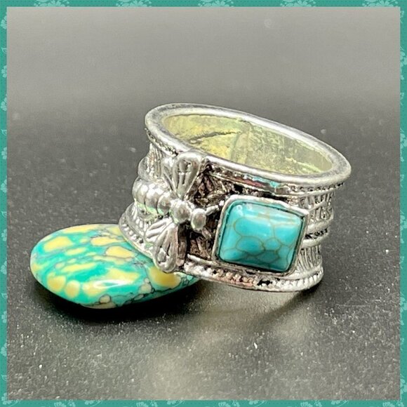 Bumble Bee with Faux Turquoise Stone Boho Band Ring #1193 - Picture 1 of 9